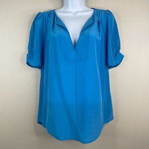 Joie Womens Silk Tunic Top Size M Blue Pleated Short Sleeve Everyday Work Travel